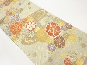 桜に梅・曲線模様織出し袋帯